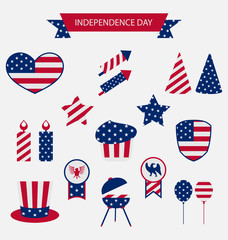 Obraz premium Icons Set USA Flag Color Independence Day 4th of July