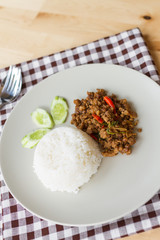 thai style spicy food, khao kapraw moo