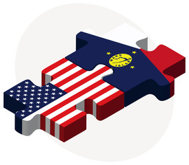 USA and Wake Island Flags in puzzle