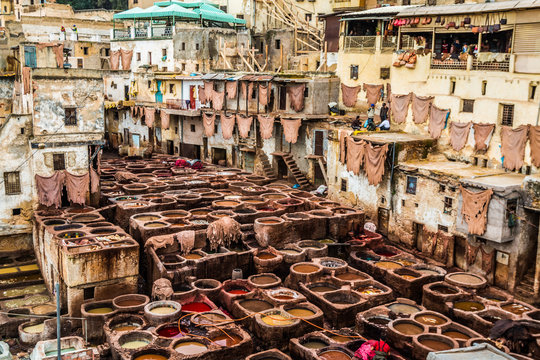 The Leather tannery in Fez Morocco