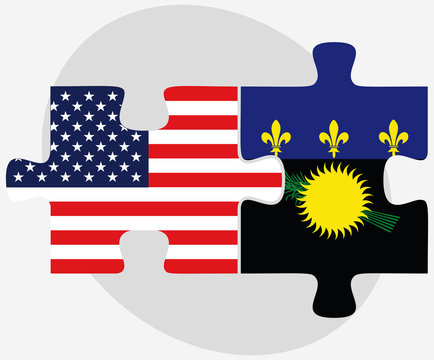 USA and Guadeloupe Flags in puzzle