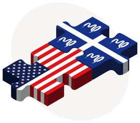 USA and Martinique Flags in puzzle