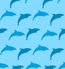 Seamless Pattern with Dolphin, Marine Mammal Animal