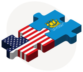 USA and Saint­Pierre and Miquelon Flags in puzzle