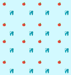 Seamless Pattern with Tooth and Apples, Health Care Background