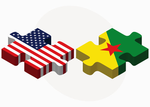 USA and French Guiana Flags in puzzle