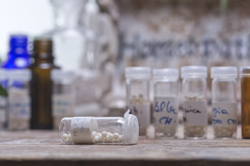 bottles with homeopathy globules