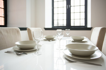 White tableware on the table