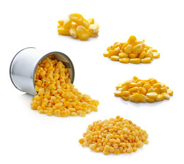 Sweet whole kernel corn on white background