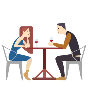 Couple in cafe drinking wine vector illustration