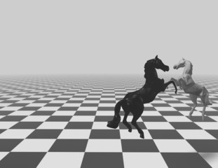 Chess checkered background with horses and copy space.