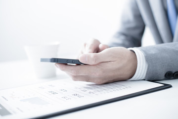 business, technology and internet concept - close up of man hand