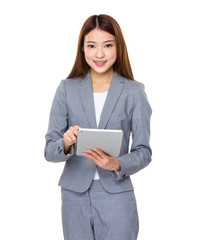 Business woman happy using tablet PC