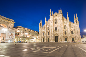 Fototapeta na wymiar Twilight of Duomo Milan Cathedral in Italy.