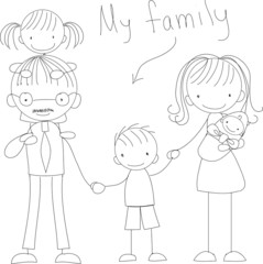 Вектор детский каракули счастливой семьи