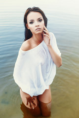 Pretty woman in water
