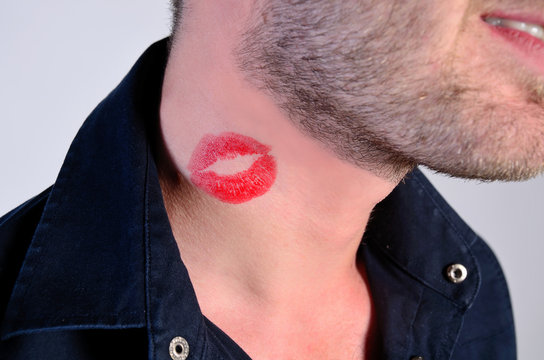 lipstick on man neck