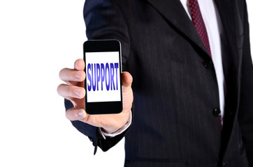 man showing phone