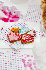 Heart shaped cookies for valentines day on napkin