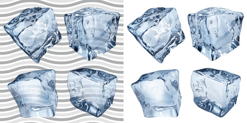 Transparent and opaque light blue ice cubes