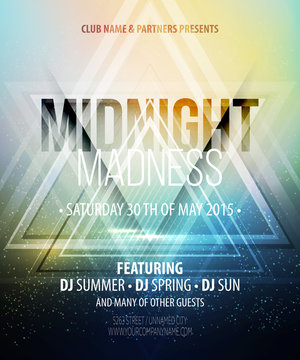 Midnight Madness Party. Template poster. Vector illustration