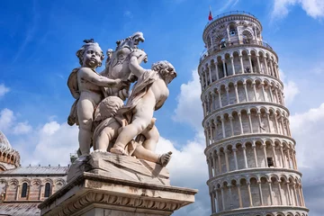 Deurstickers De scheve toren Leaning Tower of Pisa at sunny day, Italy