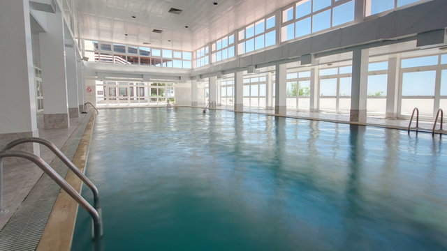 view of an indoor swimming pool at a hotel timelapse, Sesimbra