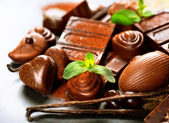 Chocolates assortment. Praline chocolate sweets