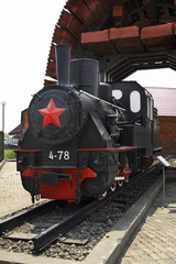 Obraz premium Steam locomotive in railway museum. Yuzhno-Sakhalinsk