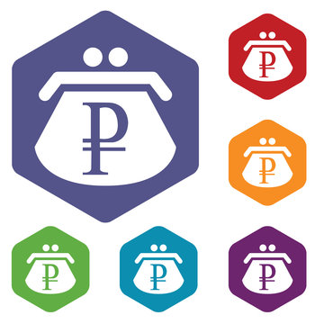 Rouble purse rhombus icons