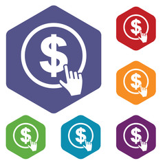 Dollar click rhombus icons