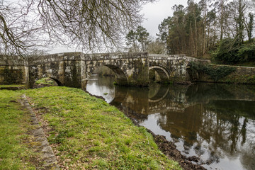 Fototapeta na wymiar Roman bridge in Brandomil, Camino de Santiago, A Galicia