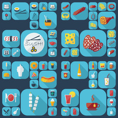 sushi, fast food, cheeses and sausages, liquid container