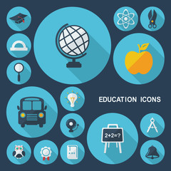 Flat concept, set modern design with shadow education icons