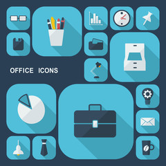 Flat concept, set modern design with shadow office icons