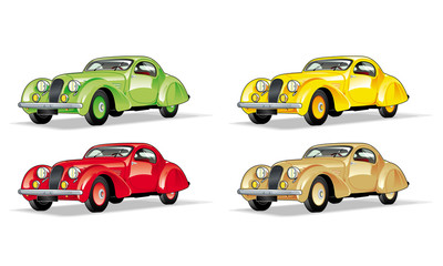 Fototapeta na wymiar Four different colored vintage cars