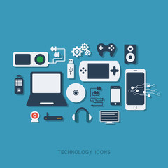 Flat concept, set modern design with shadow technology icons