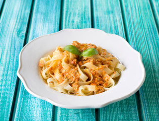Traditional Italian tagliatelle pasta