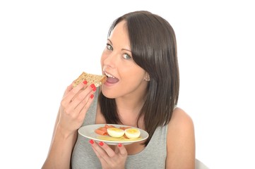 Young Woman Holding a Typical Healthy Norwegian Breakfast