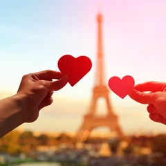 Door stickers Paris Romantic lovers with eiffel tower