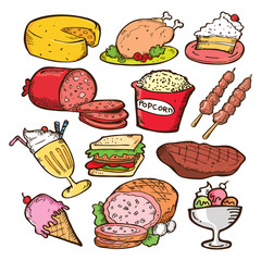 set of junk food doodle