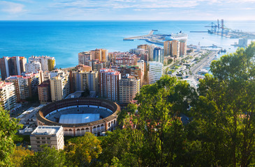 Day view of Malaga with Port and Placa de Torros