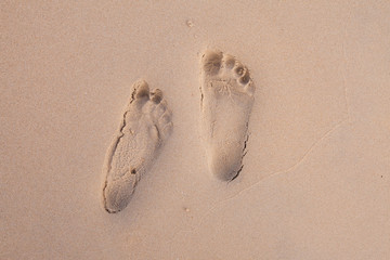 Footprints on the beach.