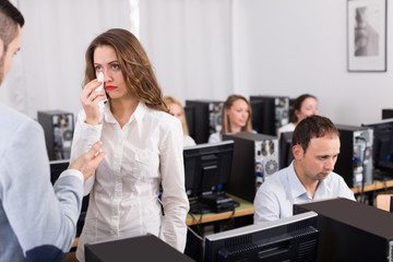 boss and clerk at open space working area