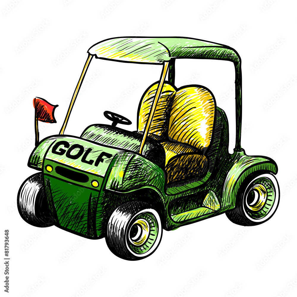 Canvas Prints abstract isolated vector golf cart. line color vector sketch