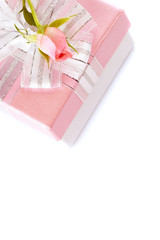 Festive Gift box with a silver bow and rose