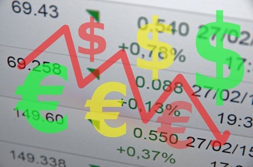 Falling euro currency concept.