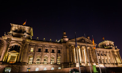 Night view of Reichstag building in Berlin, Germany . Building o