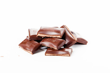 Chocolate bars stack isolated on white background.  Chocolate bl