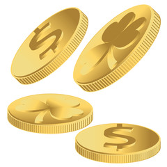 Gold Shamrock and Dollar Coins
